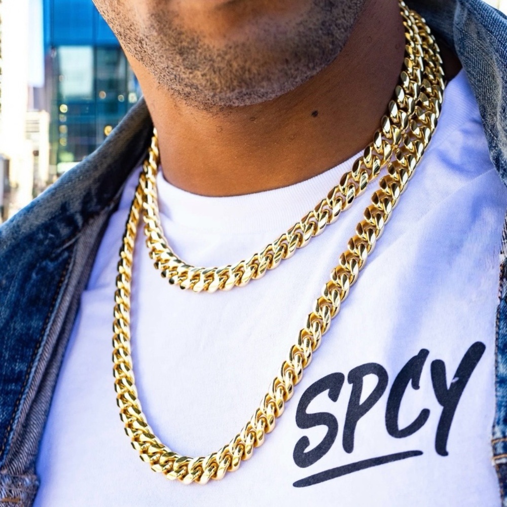 SPCY Gold Cuban Link Chain Necklace 20 Inches With Durable Clasp Bag & Gift Box - Picture 1 of 10